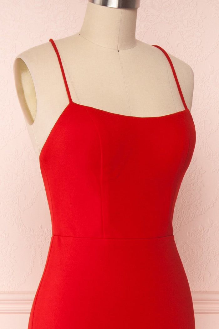 Thin Straps Red Mermaid Prom Dresses, Red Mermaid Formal Graduation Evening Dresses