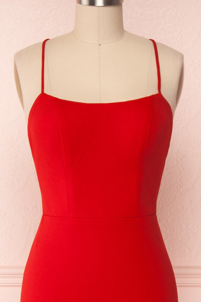 Thin Straps Red Mermaid Prom Dresses, Red Mermaid Formal Graduation Evening Dresses