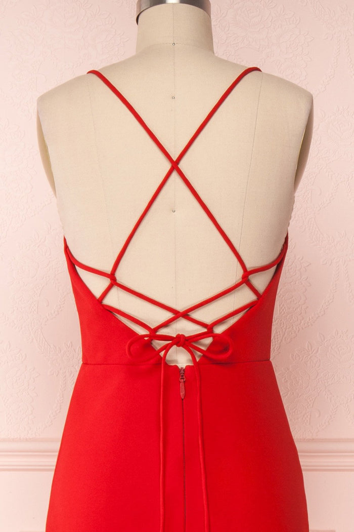 Thin Straps Red Mermaid Prom Dresses, Red Mermaid Formal Graduation Evening Dresses