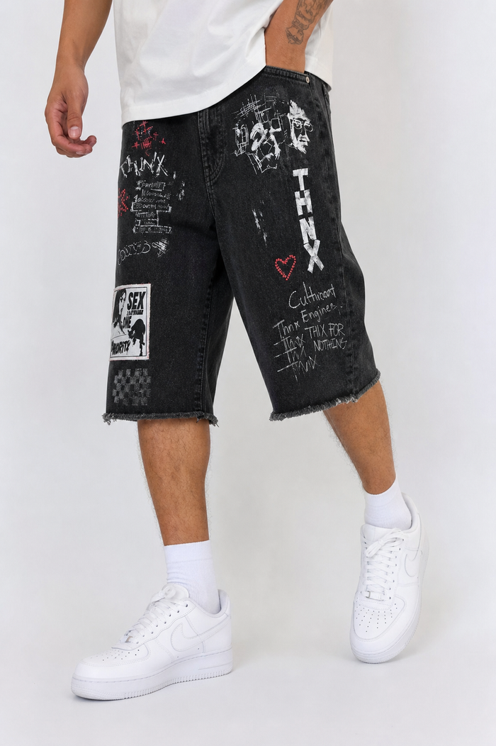 Thnx For Nothing - Lovers Denim Jorts - Black - Clique Apparel