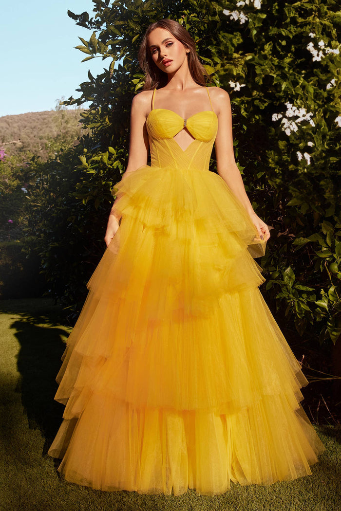 TIERED RUFFLE TULLE BALL GOWN