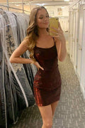Tight Burgundy Short Homecoming Dress with Lace Up Back