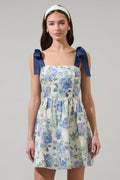 blue eyelet lace mini dress