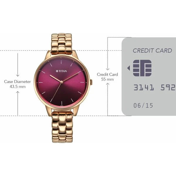 Titan Neo Quartz Analog Maroon Dial Rose Gold Metal Strap Watch For Women - Ashoka Watch Company