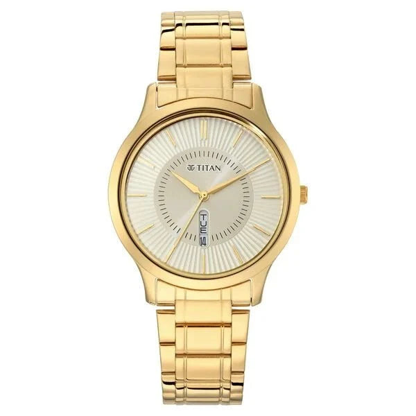 Titan Quartz Analog with Day and Date Yellow Dial Metal Strap Watch for Men - Ashoka Watch Company