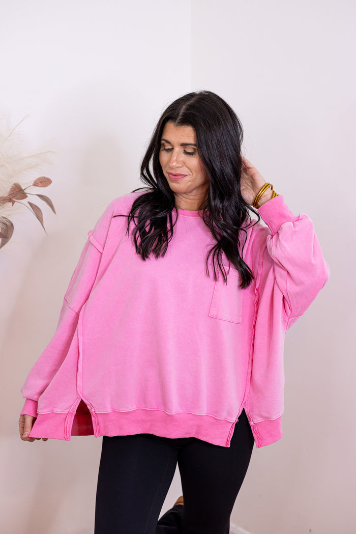 pink cotton mineral washed pullover