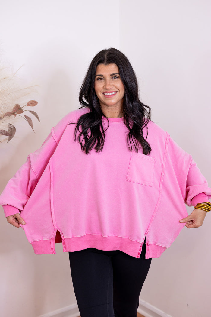pink cotton mineral washed pullover