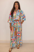 tropical printed matching pants set