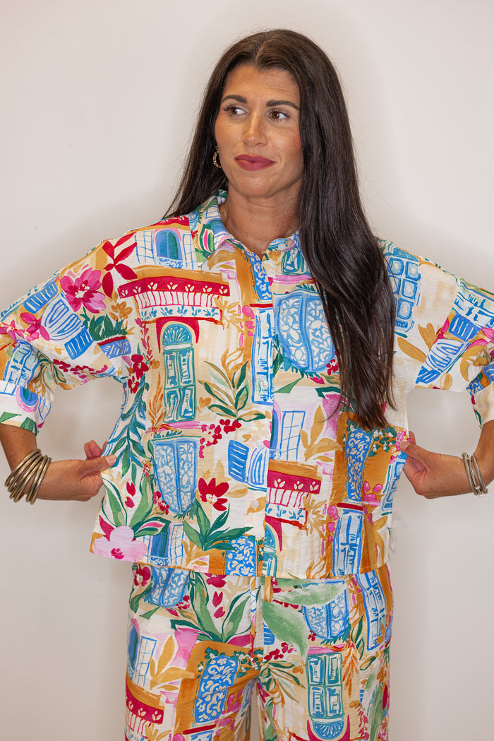 tropical printed matching pants set