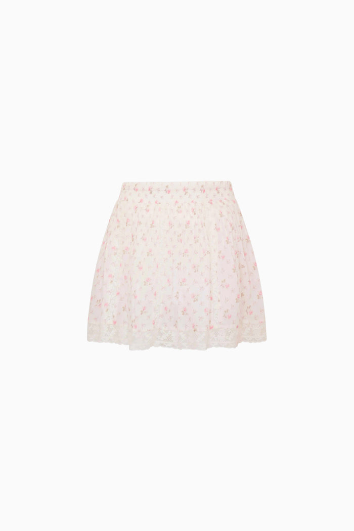 Beige floral lace skirt on a white background