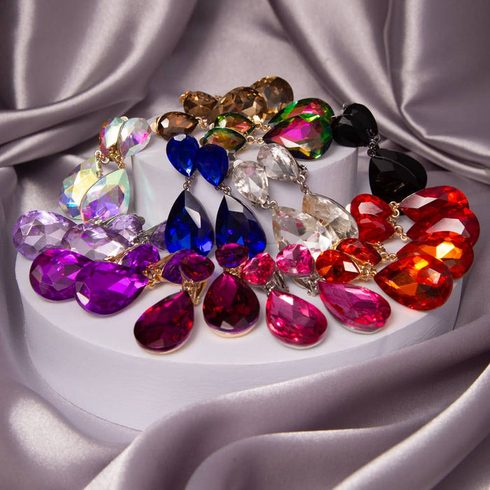 Two-Tier Teardrop-Cut Crystal Dangle Clip-On Earrings