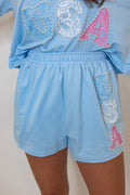 blue cotton usa pearl lounge shorts