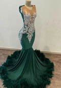 V-Neck Beaded Pleated Feathered Sparkly Prom Dress for Black Girls