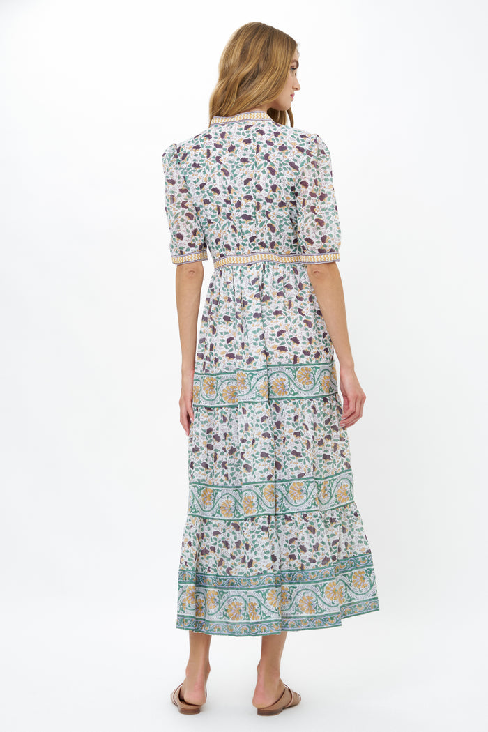 V-Neck Cuffed Maxi- Cotswold Green