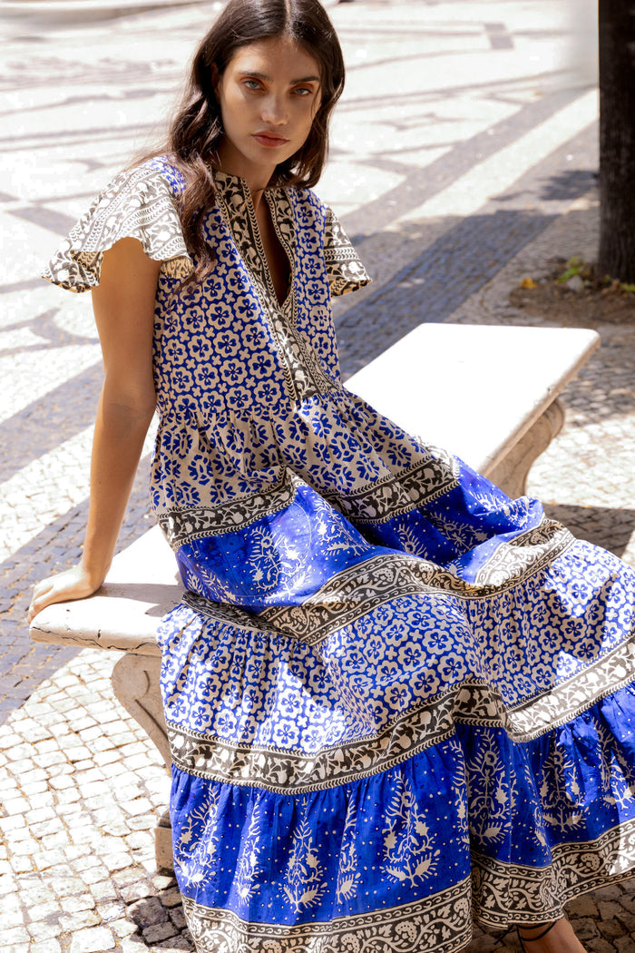 V-Neck Maxi- Jaisalmer Cobalt