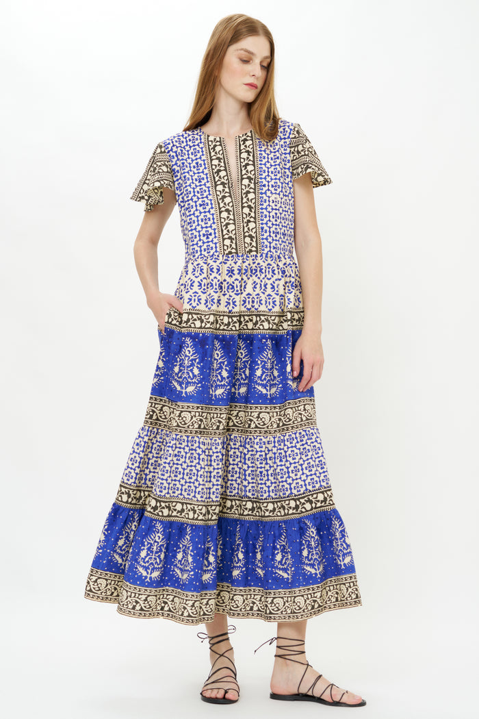 V-Neck Maxi- Jaisalmer Cobalt