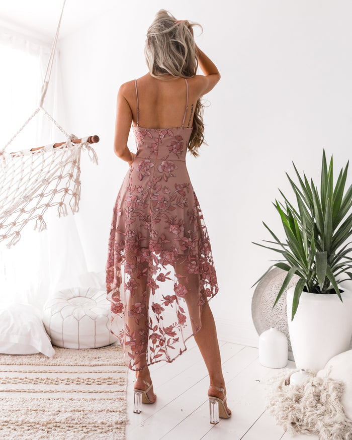 V Neck Open Back High Low Lace Prom Dresses, High Low Lace Formal Graduation Evening Dresses