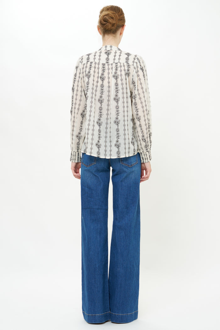 V-Neck Pintuck Blouse- Petal Cream