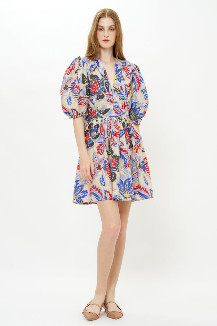 V-Neck Puff Mini- Chennai Cobalt