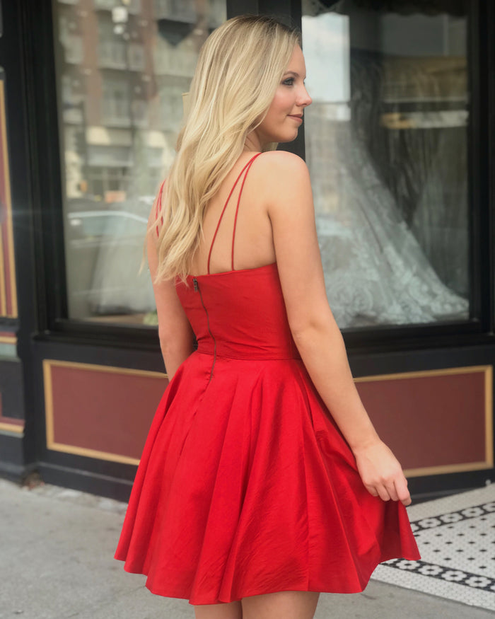 V Neck Short Red Prom Dresses, V Neck Short Red Homecoming Graduation Dresses
