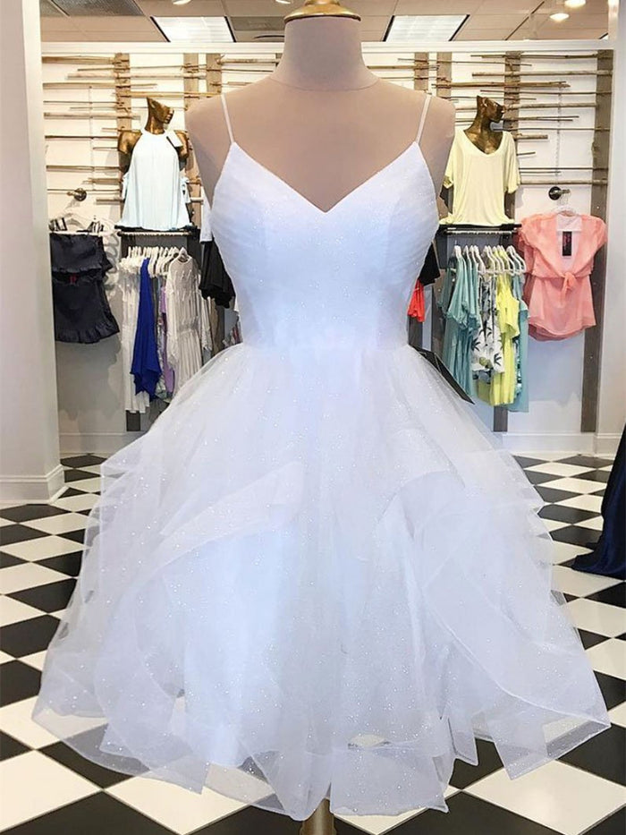 V Neck Short White Prom Dresses, Short White Homecoming Dresses, Graduation Dresses, Formal Dresses
