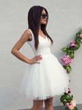 V Neck White Short Prom Dresses, Short White V Neck Formal Homecoming Graduation Dresses