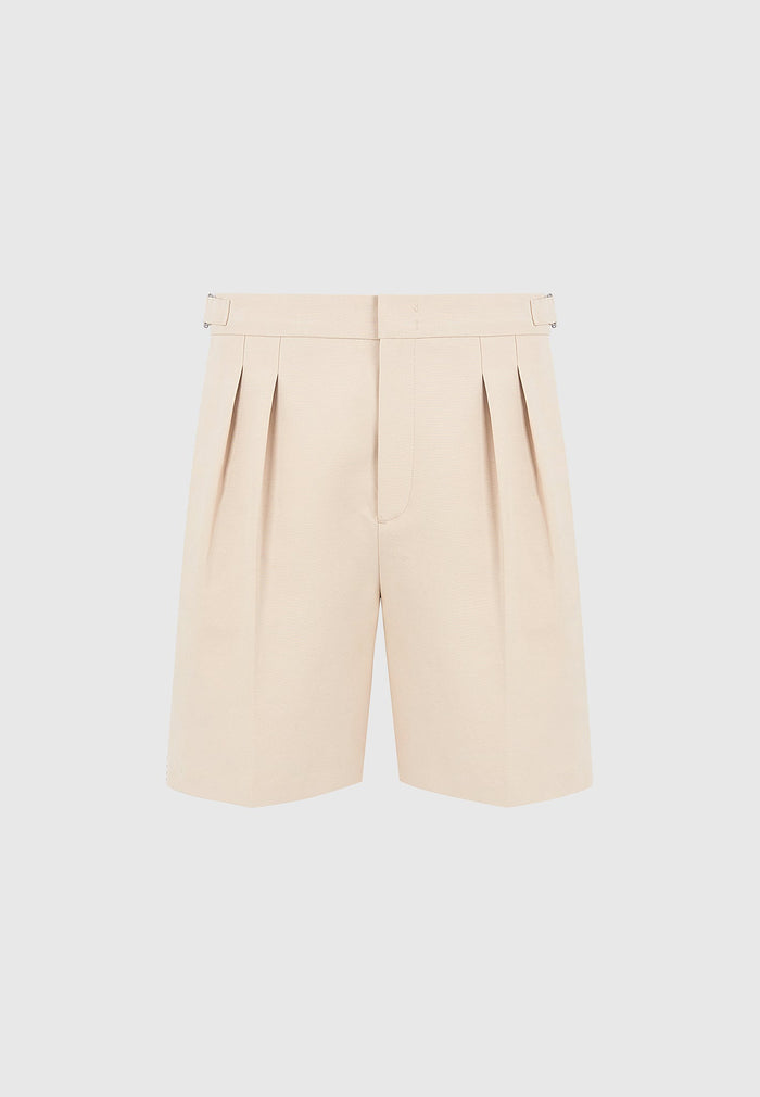 Victorin - Twin Pleat Chino Shorts with Stitch Detail - Beige
