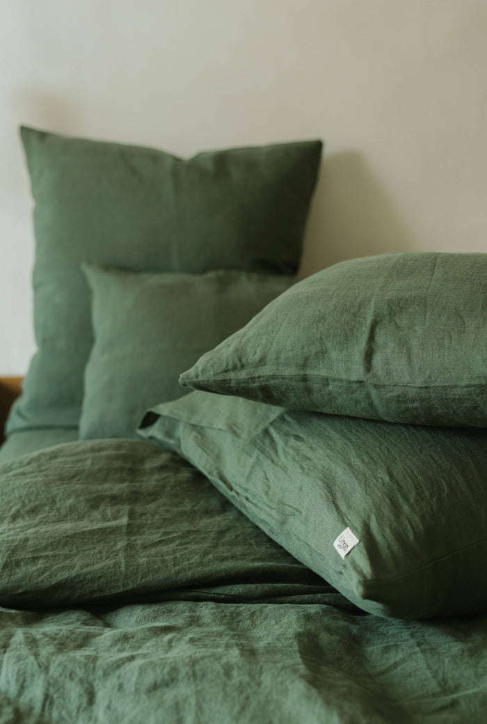 Washed Lithuanian Linen Pillowcase Forest Green 51x66 cm