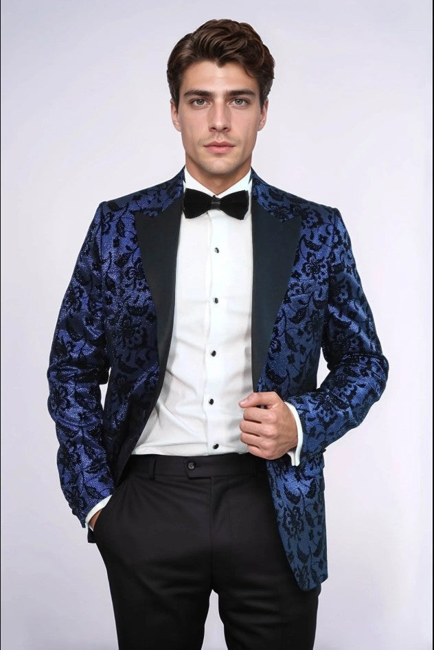 36/Navy, Shiny, Black Velvet Floral