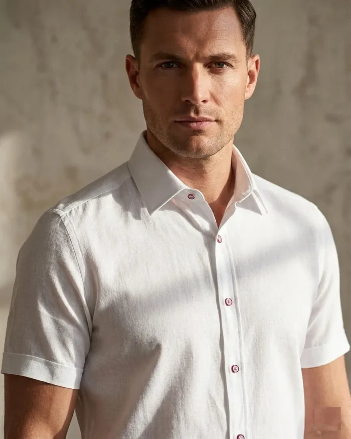 White Classic Linen Short Sleeve Shirt