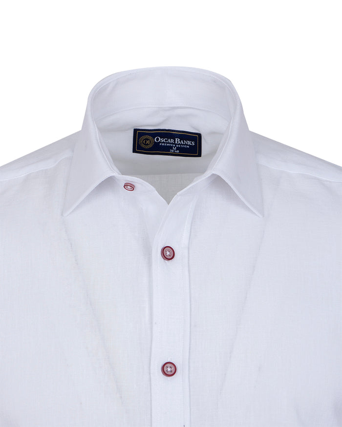 White Classic Linen Short Sleeve Shirt-Makrom
