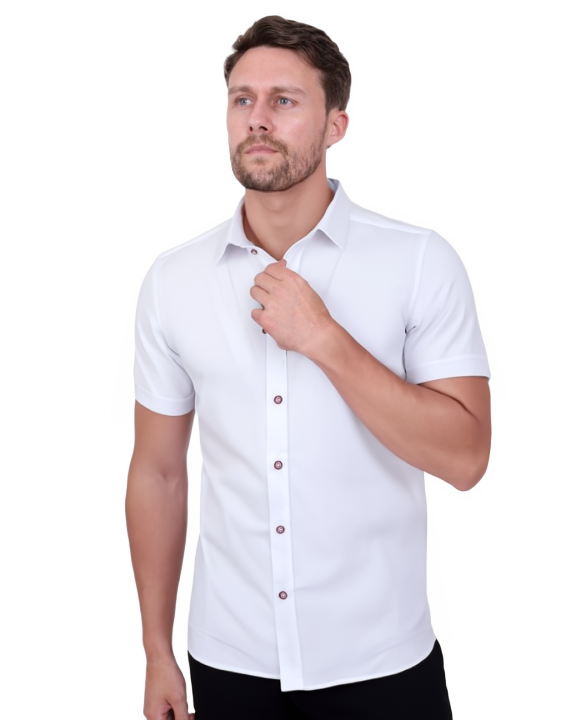 White Classic Linen Short Sleeve Shirt-Makrom