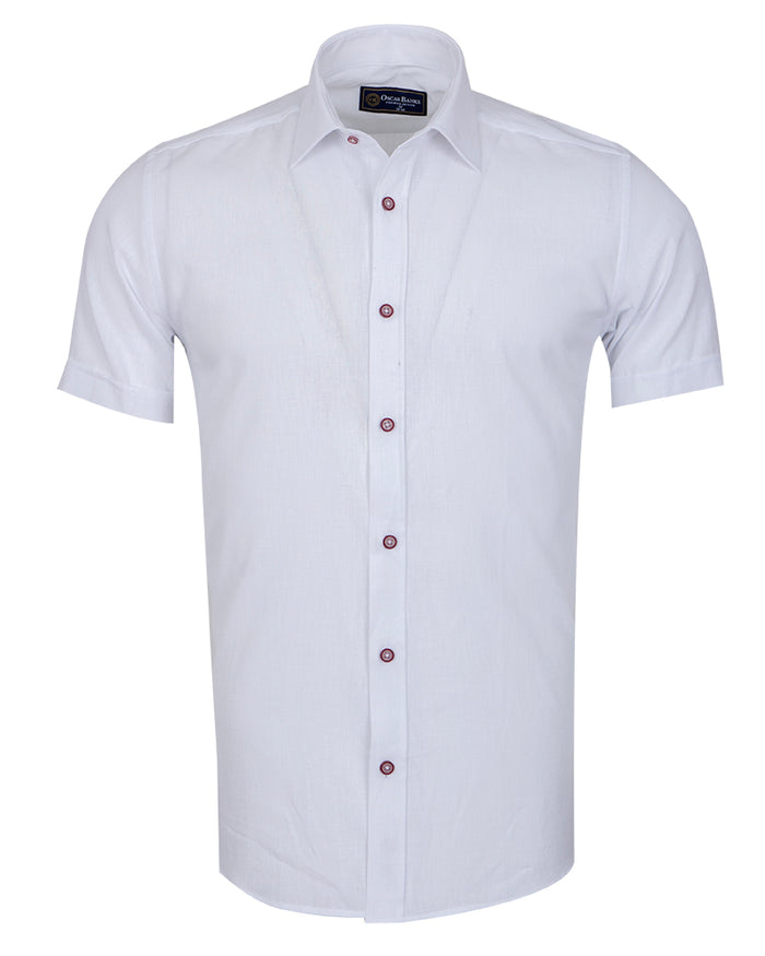 White Classic Linen Short Sleeve Shirt-Makrom