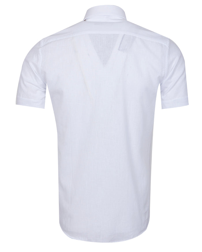 White Classic Linen Short Sleeve Shirt-Makrom