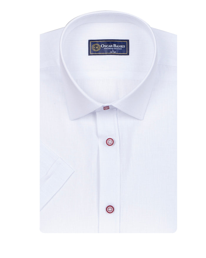 White Classic Linen Short Sleeve Shirt-Makrom