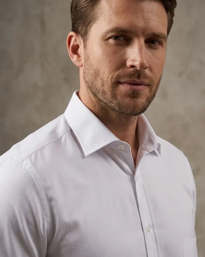 White Classic Twill Short Sleeve Shirt