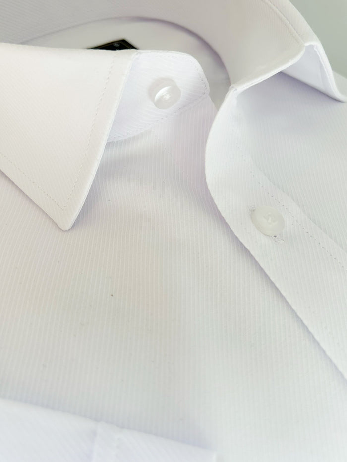 White Classic Twill Short Sleeve Shirt-Makrom