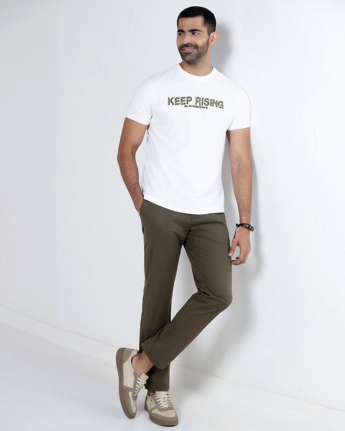 White Crew Neck Solid T-Shirt - Rising
