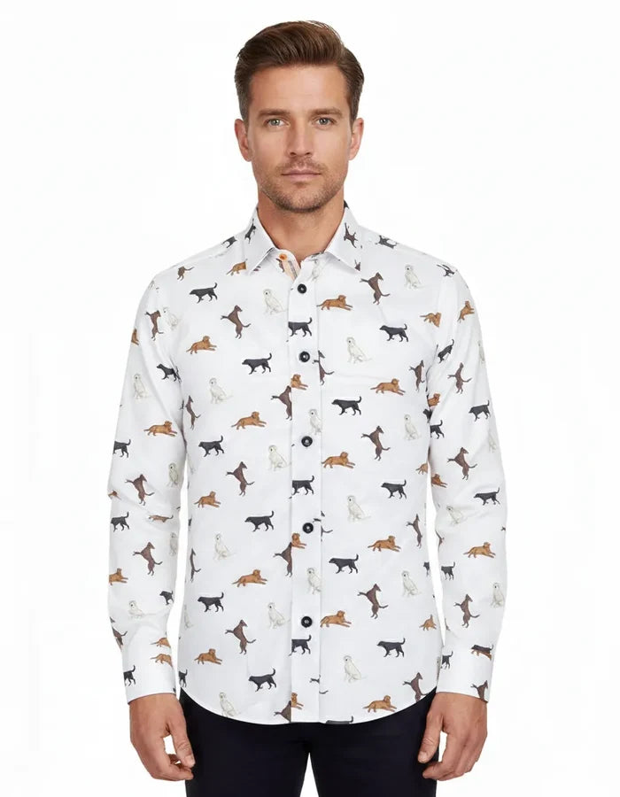 White Dog Print with Matching Handkerchief-Makrom