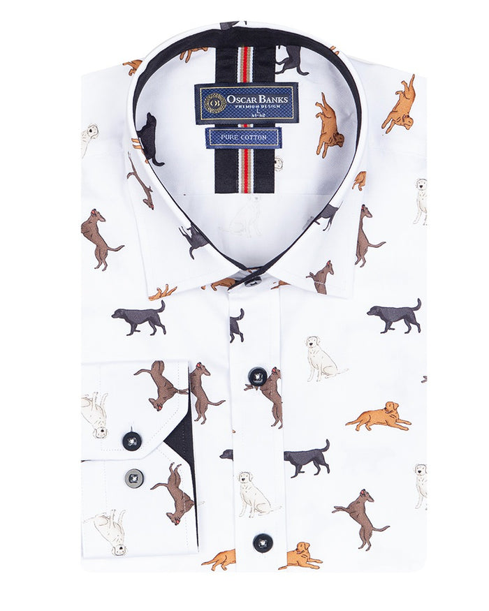 White Dog Print with Matching Handkerchief-Makrom