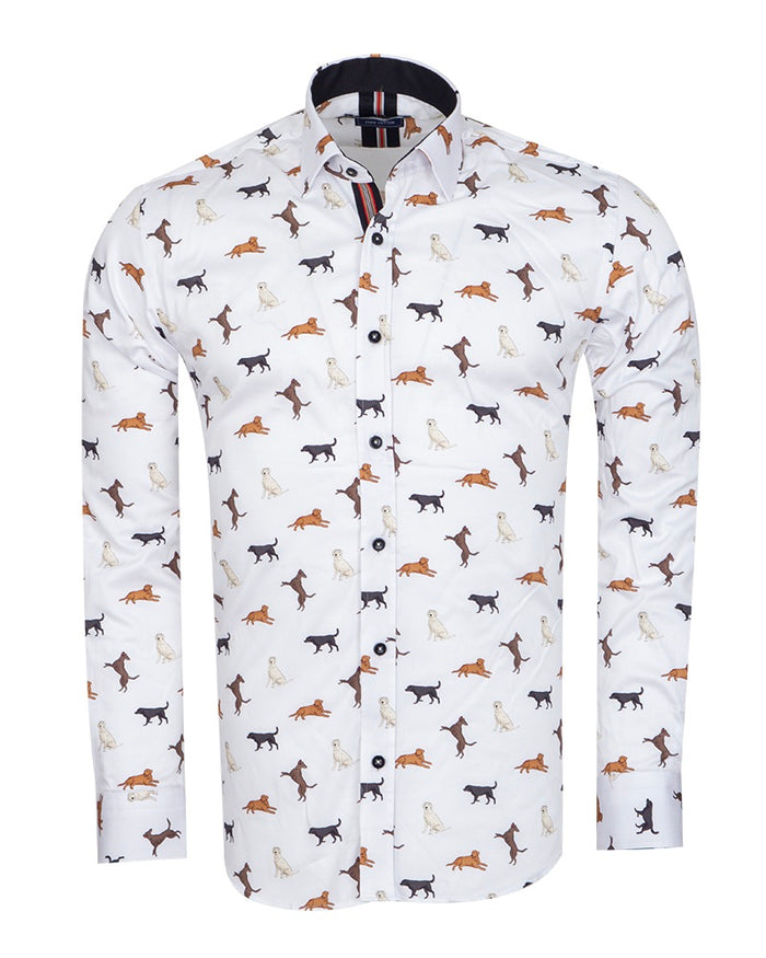 White Dog Print with Matching Handkerchief-Makrom