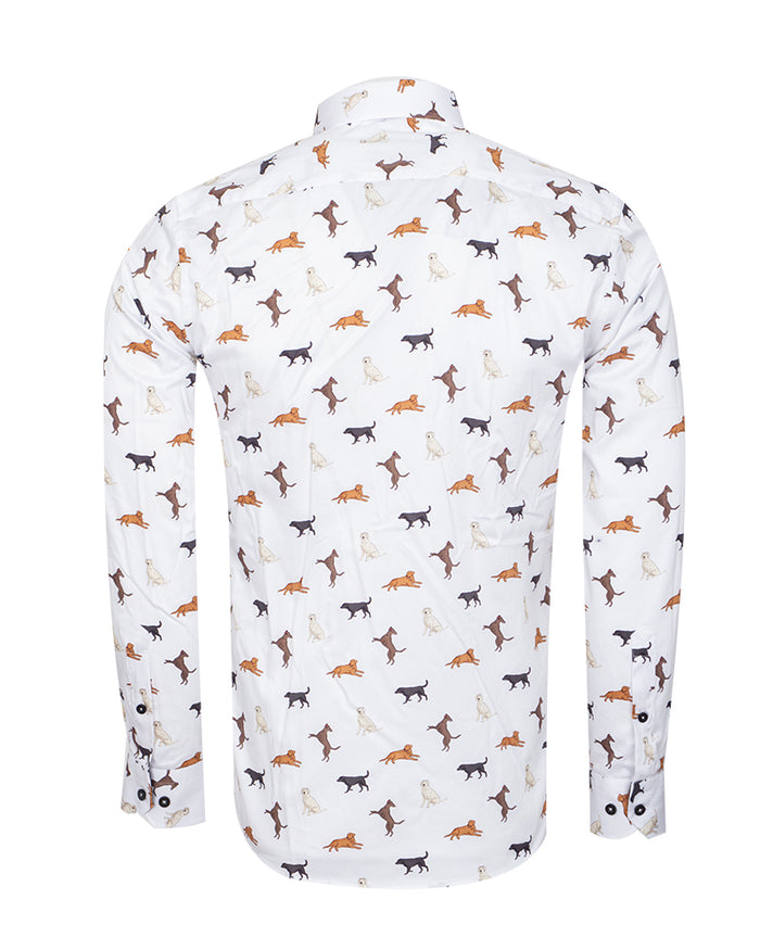 White Dog Print with Matching Handkerchief-Makrom