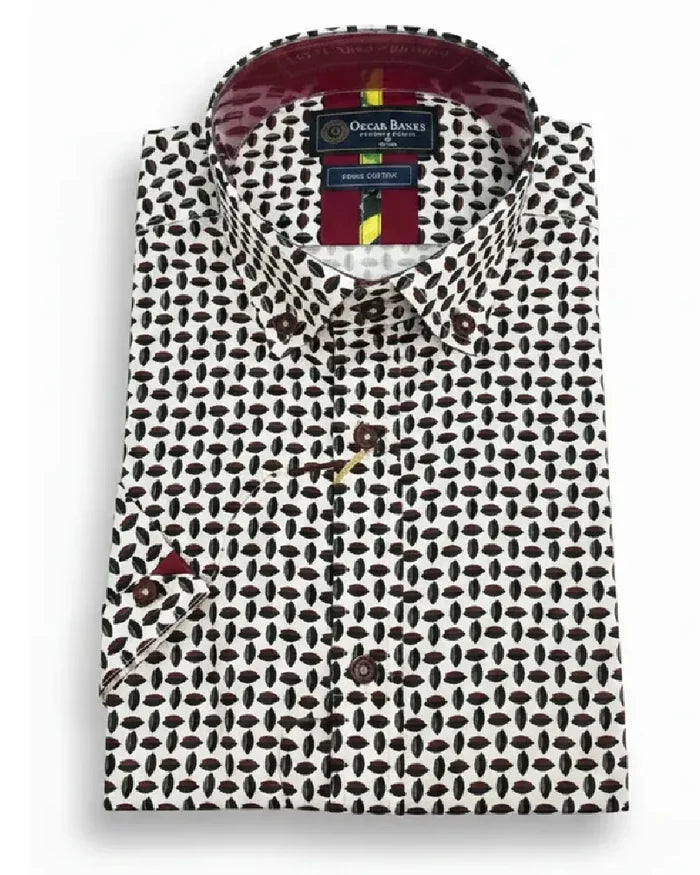 White Dot Print Short Sleeve Shirt-Makrom