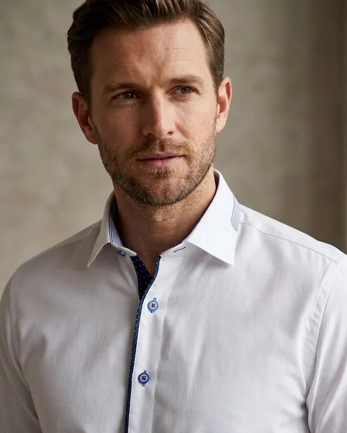 White Fashion Shirt with Classic Collar Tip Design