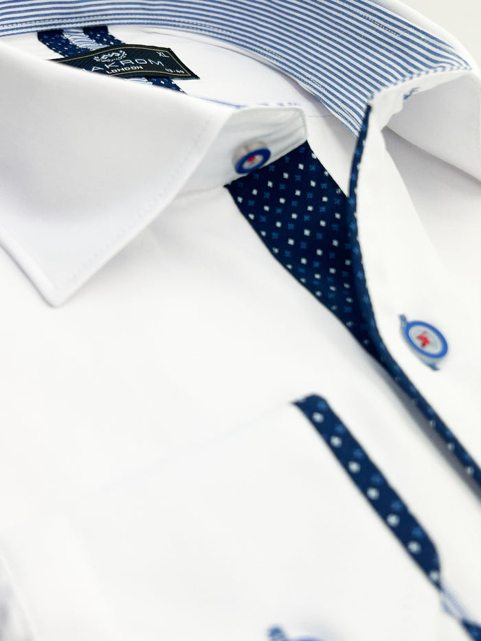 White Fashion Shirt with Classic Collar Tip Design-Makrom