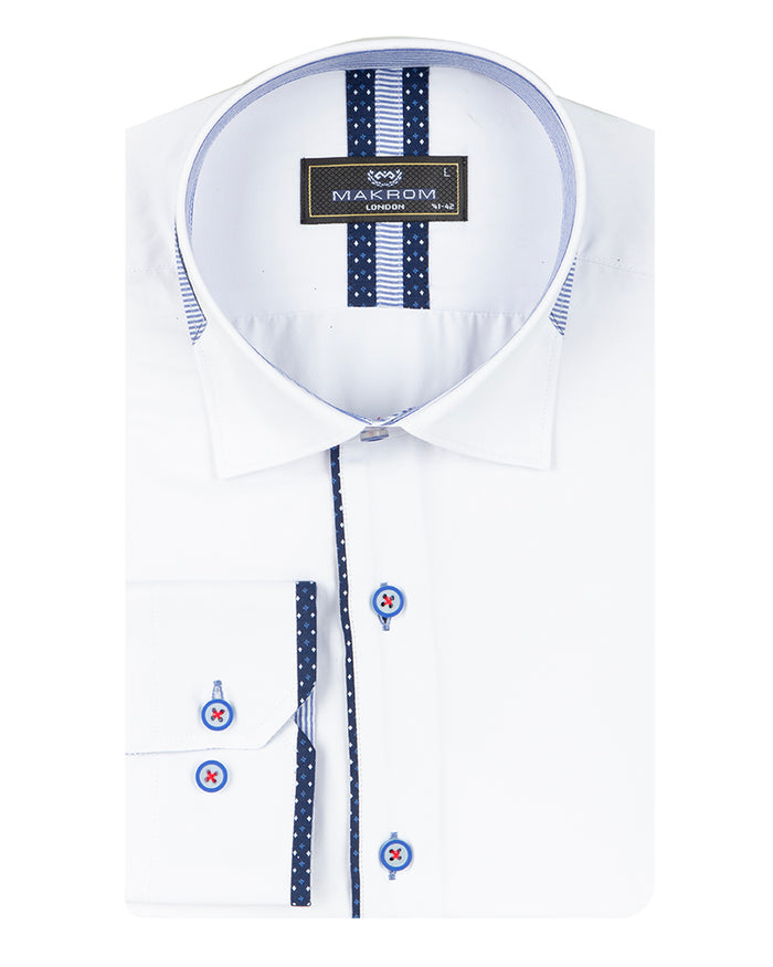 White Fashion Shirt with Classic Collar Tip Design-Makrom