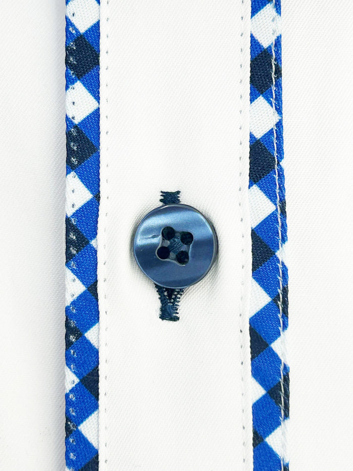 White Fashion Shirt with Stripe & Tartan Collar Tip Design-Makrom