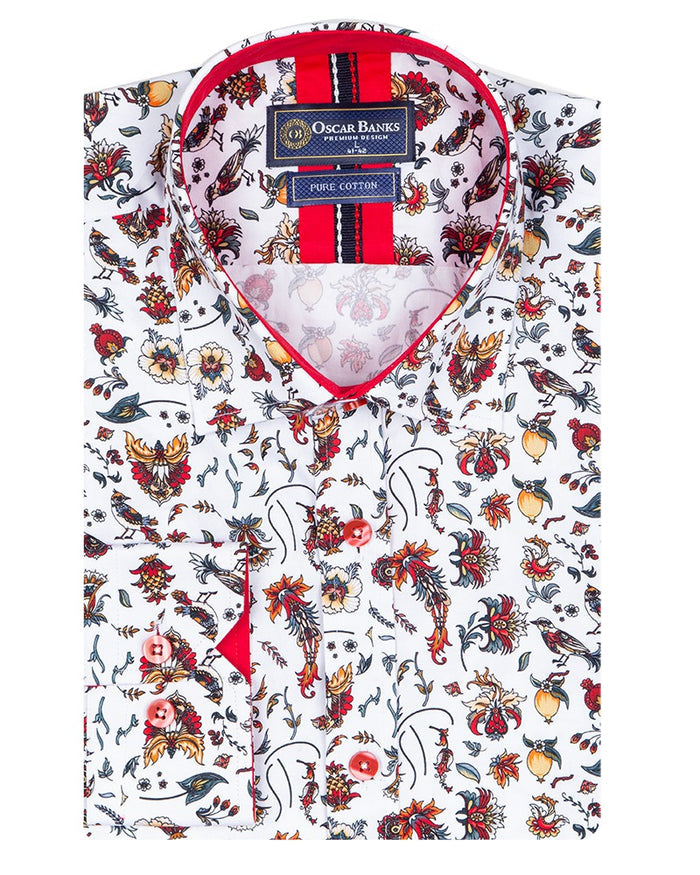 White Floral Print with Matching Handkerchief-Makrom