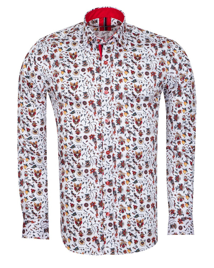 White Floral Print with Matching Handkerchief-Makrom