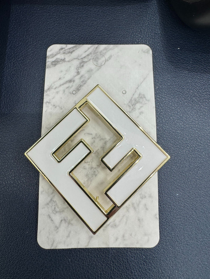 White Geometric Brooch